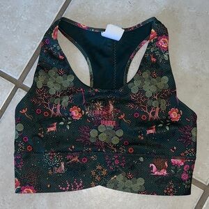 Puma x liberty Dark Green Floral Racerback Bra